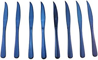 Puzhler Mirror Polished Steak Knife Set, Heavy Duty Knives Stainless Steel 8 Piece 9-inch Table Flatware Silverware Dishwasher Safe Use for Home Kitchen or Restaurant (Blue)