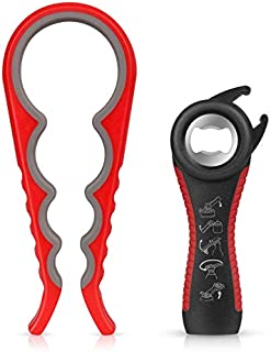 MIMIVIVA Jar Opener, Multi Function Jar Opener for Weak Hands & Seniors with Arthritis, Non Slip Bottle Opener for Arthritic Hands (Red & Black)