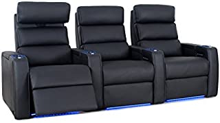 Octane Seating Dream HR Home Theatre Seating - Black Top Grain Leather - Power Recline - Lighted Cup Holders - Row of 3 Seats