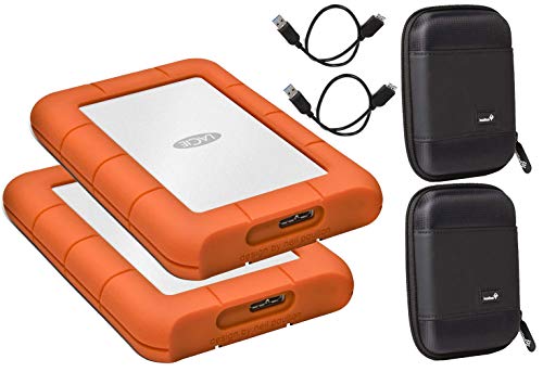 LaCie 2 Pack 1TB Rugged Mini USB 3.0 (USB 2.0 Compatible) External Hard Drives Compatible with Mac and PC - Water and Drop Resistance with Compact Pocket Cases