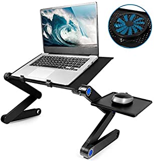 2020 New Adjustable Laptop Stand, Foldable Aluminum Laptop Desk with Large Cooling Fan & Mouse Pad for Bed, Sofa & Couch Lap Tray