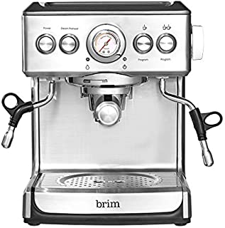 Brim 19 Bar Espresso Machine, Fast Heating Cappuccino, Americano, Latte and Espresso Maker, Milk Steamer and Frother, Removable Parts for Easy Cleaning, Stainless Steel