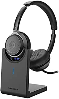 Avantree Alto Clair aptX HD Bluetooth 5.0 Headset with Microphone, Mute Function, Clear Talking, Hi-Fi Music, Low Latency, Wireless Headphones with Charging Base for Computer, PC, Laptop, Skype, TV