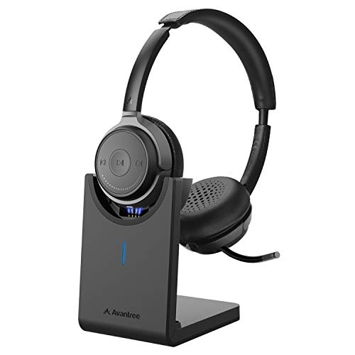 Avantree Alto Clair aptX HD Bluetooth 5.0 Headset with Microphone, Mute Function, Clear Talking, Hi-Fi Music, Low Latency, Wireless Headphones with Charging Base for Computer, PC, Laptop, Skype, TV