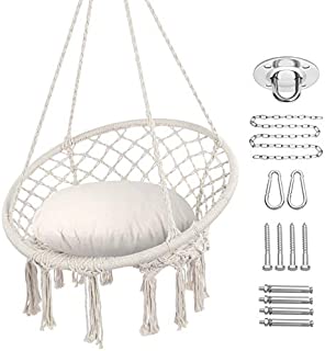 Y- STOP Hammock Chair Macrame Swing, Max 330 Lbs, Hanging Cotton Rope Hammock Swing Chair for Indoor and Outdoor Use (Beige)