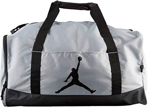 NIKE Air Jordan Jumpman Duffel Sports Gym Bag Gear Tote Carry On Luggage Wet Dry Pocket Water Resistant (Wolf Grey/Black)