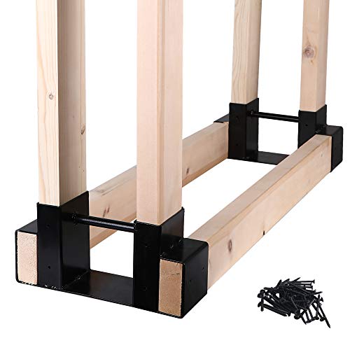 Mofeez Outdoor Firewood Log Storage Rack Bracket Kit,Fireplace Wood Storage Holder-Adjustable to Any Length