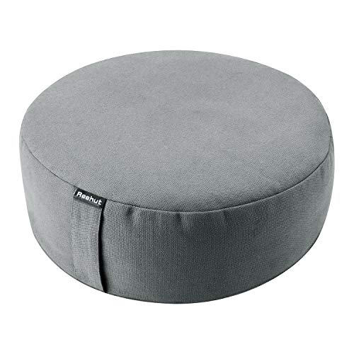 REEHUT Zafu Yoga Meditation Cushion, Round Meditation Pillow Filled with Buckwheat, Zippered Organic Cotton Cover, Machine Washable - 4 Colors and 3 Sizes (Grey, 13