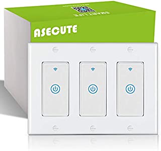 ASECUTE Touch Smart Switch 3 Gang (Not 3 Way Switch), 2.4Ghz WiFi Light Switch Works with Alexa and Google Assistant, Remote and Timer Control, IFTTT Switch, Needs Neutral Wire, FCC Certified, White