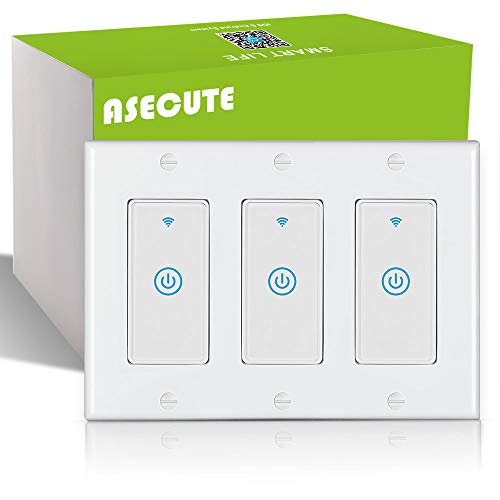 ASECUTE Touch Smart Switch 3 Gang (Not 3 Way Switch), 2.4Ghz WiFi Light Switch Works with Alexa and Google Assistant, Remote and Timer Control, IFTTT Switch, Needs Neutral Wire, FCC Certified, White