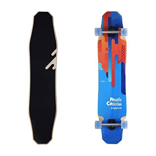 WHOME Pro Design 44 Inch Longboard Skateboard Complete - Dancing Free Style Slide Cruiser - Fresh Cream Longboards for Adult Kid & Beginner