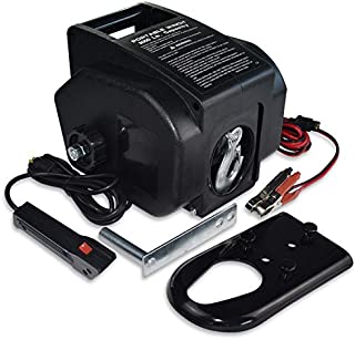 Hantun Trailer Winch,Reversible Electric Winch, for Boats up to 6000 lbs 12V DC,Power-in, Power-Out, and Freewheel Operations, with Corded Remote Control & Hand Crank