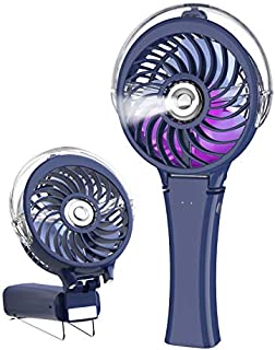 HandFan Portable Handheld Misting Fan, Rechargeable Personal Mister Fan with 7 Colorful Nightlight, Battery Operated Spray Water Mist Fan, for Travel, Outdoors, Hiking, Camping(Royal Blue)