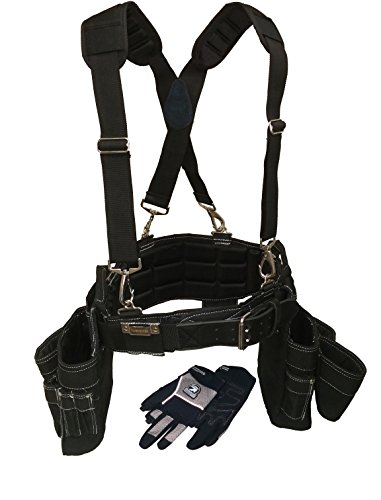 Gatorback Professional Carpenter's Tool Belt Deluxe Package (Tool Belt, Gloves, Suspenders, Drill Holster). Extreme Comfort and Durability (Small 26