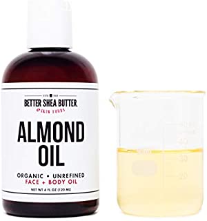 Organic Sweet Almond Oil, 100% Pure, Expeller-pressed, Non-GMO, Hexane-Free - Use as Baby Oil, Carrier Massage Oil and to Reduce Dark Circles and Wrinkles - Use to Moisturize Skin and Hair - 4 oz