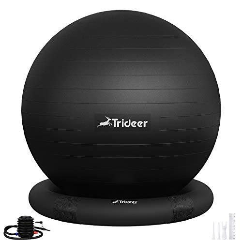 Trideer Ball Chair  Exercise Stability Yoga Ball with Base for Home and Office Desk, Ball Seat, Flexible Seating with Ring & Pump, Improves Balance, Back Pain, Core Strength & Posture