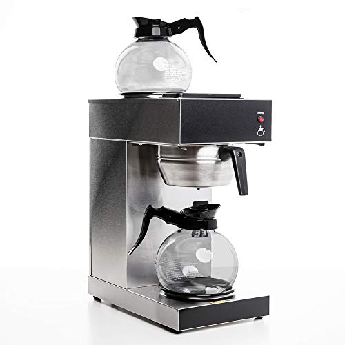 SYBO SF-CB-2GA Commercial Grade Pour Over Coffee Maker and Brewer with 2 Glass Carafes and Kettle Warmer, 12-Cup Capacity, Stainless Steel