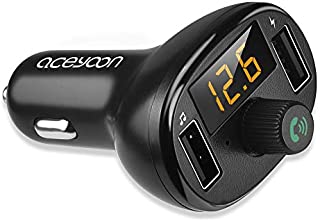 aceyoon FM Transmitter Dual USB Car Charger FM Transmitter Bluetooth 5.0 Max 3.4A Car Voltmeter Voltage LED Display Wireless FM Radio Receiver Car Kit for Android & iOS Devices