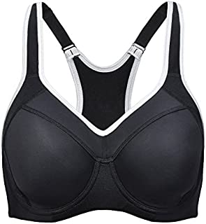 SYROKAN Women's Full Support High Impact Racerback Lightly Lined Underwire Sports Bra Black 36DD