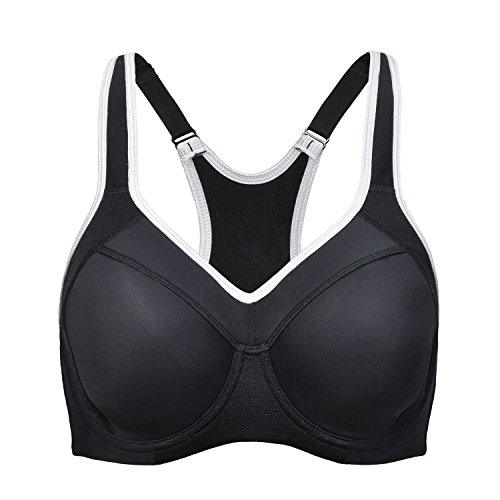 SYROKAN Women's Full Support High Impact Racerback Lightly Lined Underwire Sports Bra Black 36DD