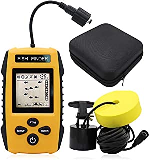 RICANK Portable Fish Finder with Hard Travel Case, Contour Readout Handheld Fishfinder Depth with Sonar Sensor Transducer and LCD Display Sensitivity Options Fish Depth Finder with Fishfinders Case