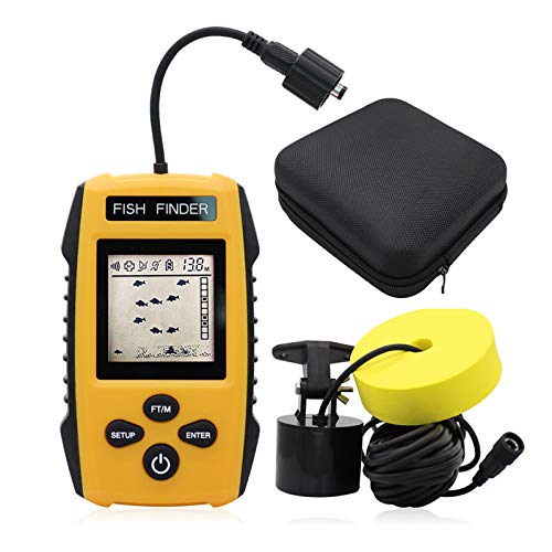 RICANK Portable Fish Finder with Hard Travel Case, Contour Readout Handheld Fishfinder Depth with Sonar Sensor Transducer and LCD Display Sensitivity Options Fish Depth Finder with Fishfinders Case