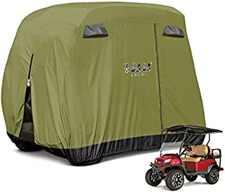 10L0L 4 Passenger Golf Cart Cover Fits EZGO, Club Car and Yamaha, 400D Waterproof with Extra PVC Coating Sunproof Dustproof - Two Side Zippers (Both Driver and Passenger Side) - Black Army Green