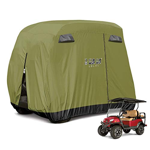 10L0L 4 Passenger Golf Cart Cover Fits EZGO, Club Car and Yamaha, 400D Waterproof with Extra PVC Coating Sunproof Dustproof - Two Side Zippers (Both Driver and Passenger Side) - Black Army Green