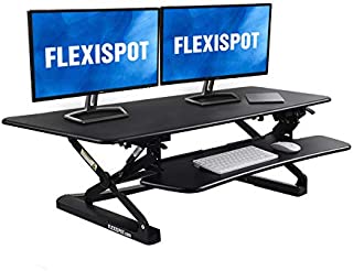 FlexiSpot Height Adjustable Standing Desk Converter 47 Inch Stand Up Desk Riser, Wide Black Home Office Desk for Dual Monitor Workstations (M3B)