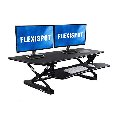 FlexiSpot Height Adjustable Standing Desk Converter 47 Inch Stand Up Desk Riser, Wide Black Home Office Desk for Dual Monitor Workstations (M3B)