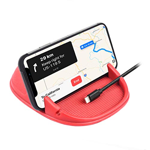 Loncaster Car Phone Holder, Car Phone Mount Silicone Car Pad Mat for Various Dashboards, Slip Free Desk Phone Stand Compatible with iPhone, Samsung, Android Smartphones, GPS Devices and More (Red)