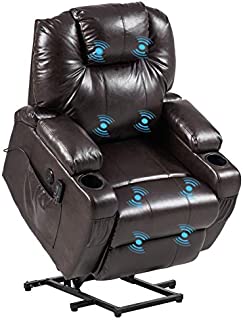 VINGLI Power Lift Recliner Chair for Elderly Electric Lift Chair with Massage,Faux Leather Massage Recliner Chair for Living Room,USB Charge Port,Side Pockets,Cup Holders,Hidden Armrest Storage