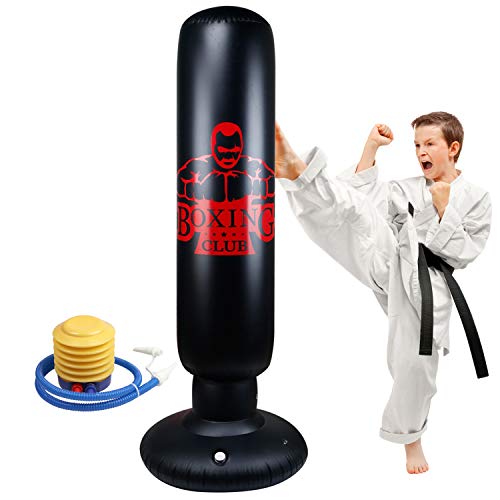 Punching Bag for Kids, Locsee Inflatable Freestanding Bop Bag for Adults Kids Fitness Boxing Target Bag with Stand, Training Kickboxing Equipment (63 inch)