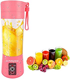 Portable Blender USB Rechargeable, Small Blender Single Serve, Personal Size Blender Travel Blender Juicer Cup 380ml (FDA, BPA free) (Pink)