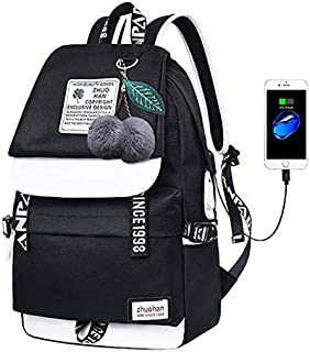 Lmeison Waterproof Backpack for Women Teen Girls, Charging Bookbag with USB Charging Port, Oxford Travel Daypack for College 15.4 inch Laptop Bag for Middle School, Black