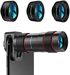 Phone Camera Lens - [Upgraded Version] AIKEGLOBAL iPhone Lens 4 in 1, 18X Zoom Telephoto Phone Lens, 120°Super Wide Angle Lens, 20x Macro Lens & 198°Fisheye Lens for iPhone X XS 8 Samsung & Andriod