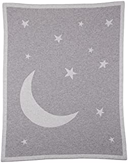 Love Cashmere Unisex 100% Cashmere Receiving Blanket - Moon & Stars - Gray Multi - Made in Scotland