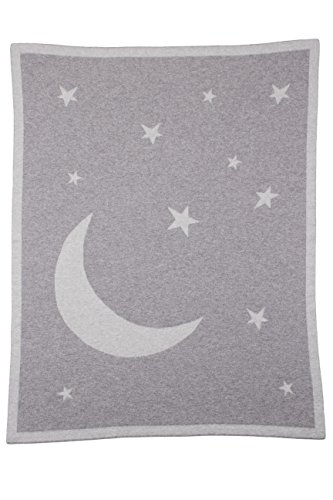 Love Cashmere Unisex 100% Cashmere Receiving Blanket - Moon & Stars - Gray Multi - Made in Scotland