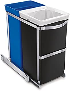 simplehuman 35 Liter / 9.3 Gallon Dual Compartment Under Counter Kitchen Cabinet Pull-Out Recycling Bin and Trash Can