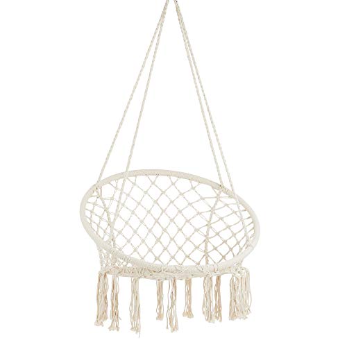 Project One Macrame Hanging Hammock Chair, Hand Woven Rope Hammock Swing Chair for Indoor, Outdoor, Home, Bedroom, Patio, Deck, Garden (White)