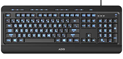 Azio Large Print Keyboard - USB Computer Keyboard with 3 Interchangeable Backlight Colors (KB505U)