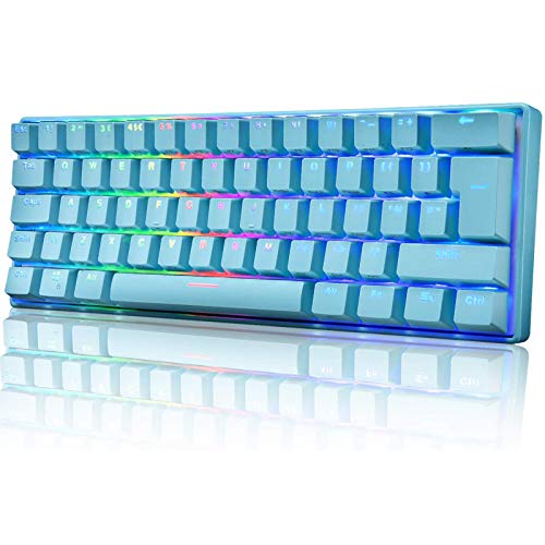 60% Mechanical Gaming Keyboard Mini Portable with Rainbow RGB Backlit Full Anti-Ghosting 61 Key Ergonomic Metal Plate Wired Type-C USB Waterproof for Typist Laptop PC Mac Gamer (Blue/Blue Switch)