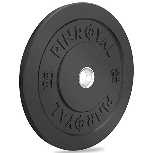 PINROYAL Bumper Plate 15LB, Olympic Weight Plate with 2 inch Stainless Steel Hub, Rubber Barbell Weights to Protect Floor, Smooth Strength Training Plate to Protect Bar from Scratches, Single