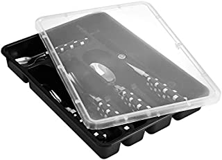 Zilpoo Flatware Plastic Tray with Lid, Camping Cutlery and Utensil Holder Travel Organizer, 5 Compartment Kitchen Silverware Storage Bin with Covered Top, Black