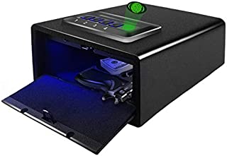 JUGREAT Gun Safe for Pistols with Sensor Light, Pistol Safe Quick-Access with Fingerprint Identification, Hand Gun Safe With Biometric Lock and Digital Key Pad, Anchoring Design for Home Office Or Cabinet