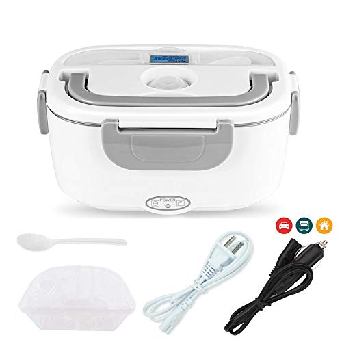 Electric Lunch Box For Toursion Portable Food Heater Microwave 110V & 12V 40W, 2 in 1 for Car/Truck and Work Removable 304 Stainless Steel Portable Food Warmer 1.5L, Grey