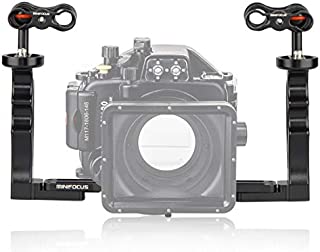 MINIFOCUS Underwater Handle Tray Bracket Adjustable Aluminum Alloy Dual Handheld Hand Grip Video Stabilizer Holder with 2 1'' Ball Adapter for Camera Diving Housing(Width Range 9.44-11.61'')