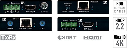 Key Digital KD-X222PO HDMI Over CAT5e/6 HDBaseT Extender Transmitter and Receiver Kit. 4K UHD Resolution 10.2Gbps Bandwidth up to 150ft. HDR and Surround Sound Audio.