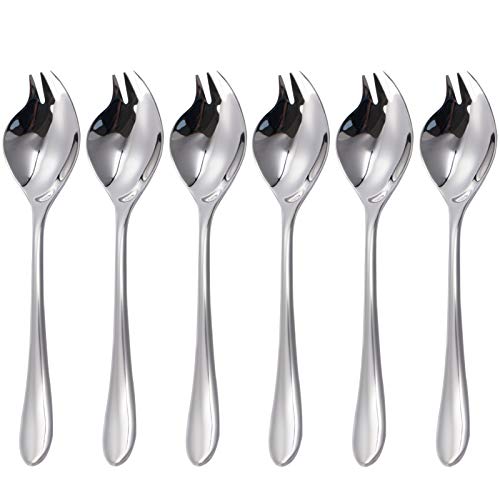 HISSF Spoon Sporks Set of 6 18/10 Stainless Steel Spoon Sporks Salad Forks Everyday Use, Camping Backpacking Picnics Utensils, Set of 4 Spaghetti Salad Dessert Flatware, 7.08-inch Long(7.08In-6)