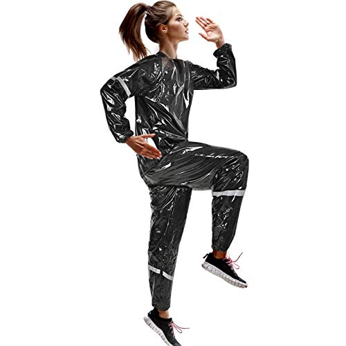 N NOOONFIX Sauna Suit for Women Sweat Suits with Reflective Strip Anti-Rip for Weight Loss Fitness, Gym, Exercise, Training, Boxing Equipment